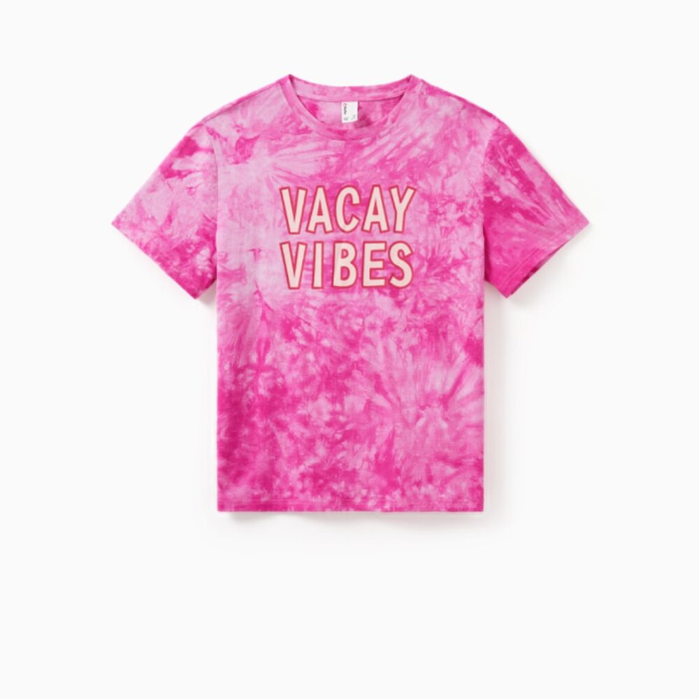 Women Short-sleeve Cotton Top Hot Pink Tie-dye Letter Print Tee S, M, L, XL